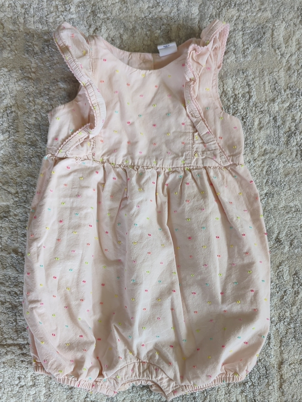 Baby Gap Pink Ruffle Shoulder Bubble Romper Size 6-12 Months